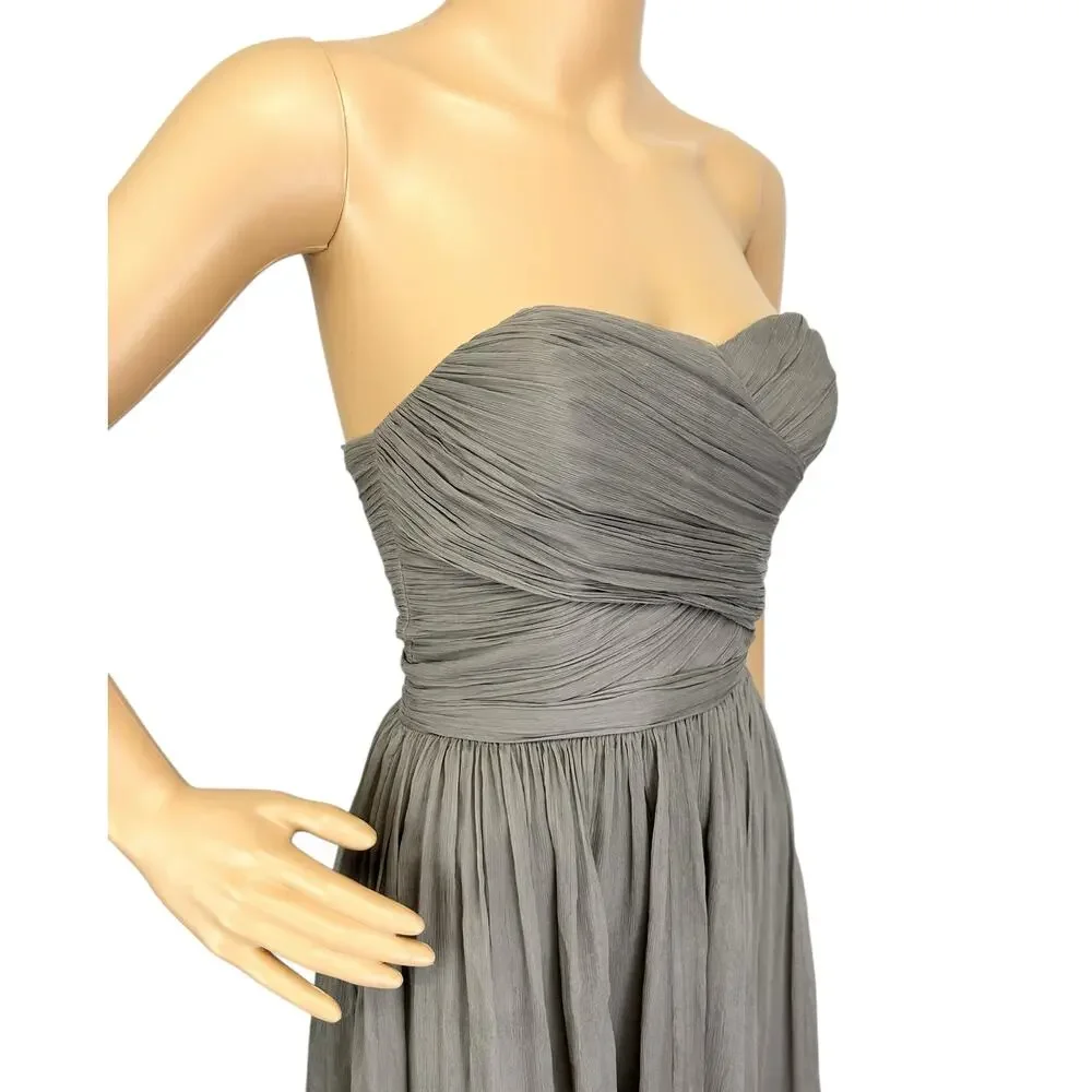 J. Crew Arabelle Dress in Pure Silk Chiffon Graphite Strapless 29286 Size 00